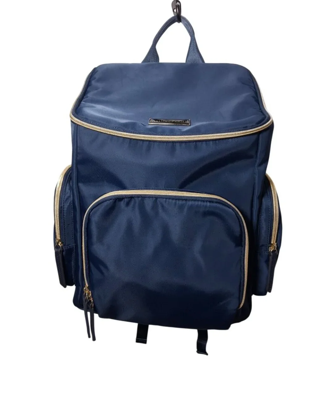 Austin Fowler Navy Diaper Backpack With Gold Zippers And Multiple Compartments